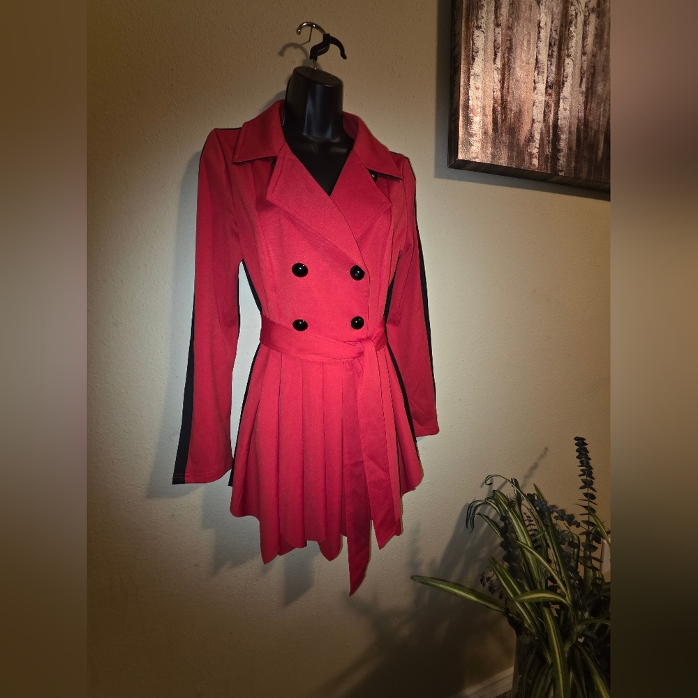 ✏️❣️❤️❣️Red Double-Breasted Peplum Jacket
